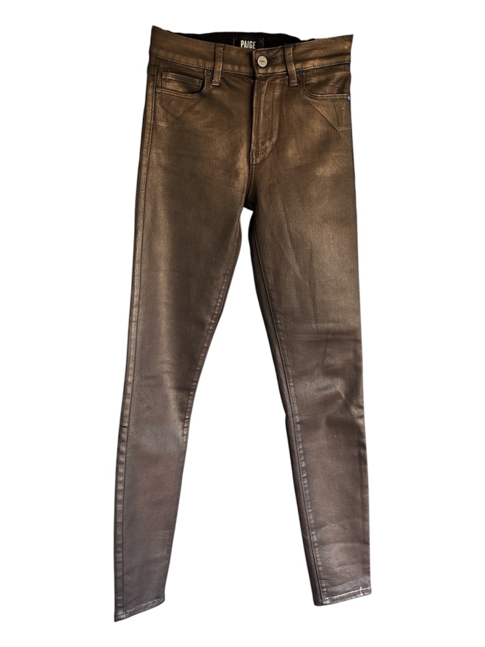 PAIGE Hoxton Ultra tSkinny Coated Jeans Brown Faux Leather High Rise Sz 24